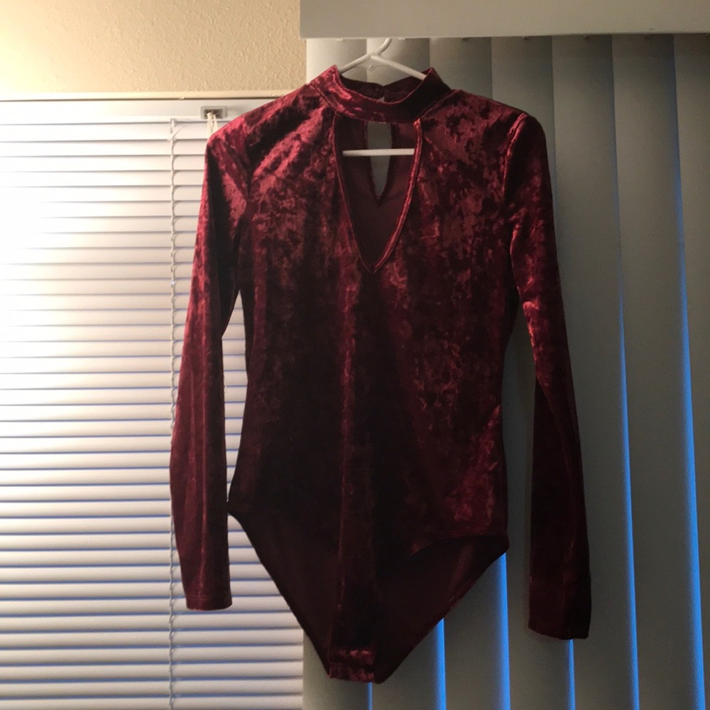 Burgundy velvet cut out bodysuit